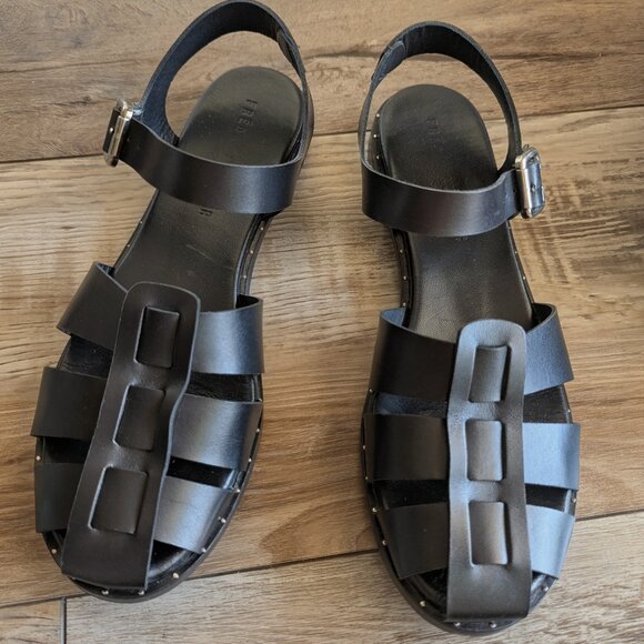 IOB Freda Salvador Sera Black Fisherman Sandals US 9.5 - Picture 1 of 15